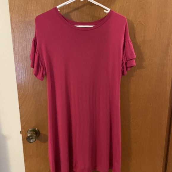 Girls Wonderly T-Shirt Dress Size Large Dark Pink Knee Length Comfy Short Sleeve - Picture 2 of 6